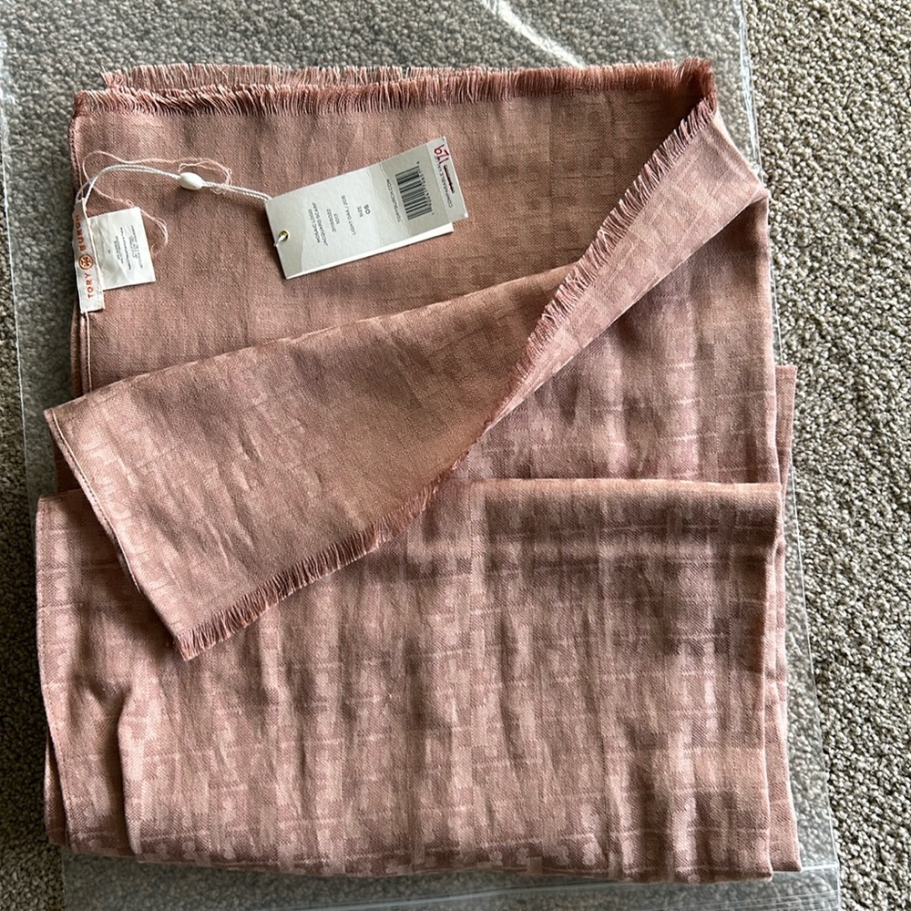 Tory Burch scarf.  Cotton logo. Color is light oak
